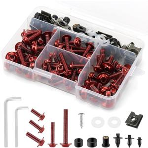 Motorcycle Fairing Bolt Kit Red, 195Pcs Stainless Steel M5 M6 Metric Bolts Windscreen Screws Fastener Clips Universal Fit for Motorcycle GSXR Honda Kawasaki Sportbike BMW Ducati Suzuki Yamaha
