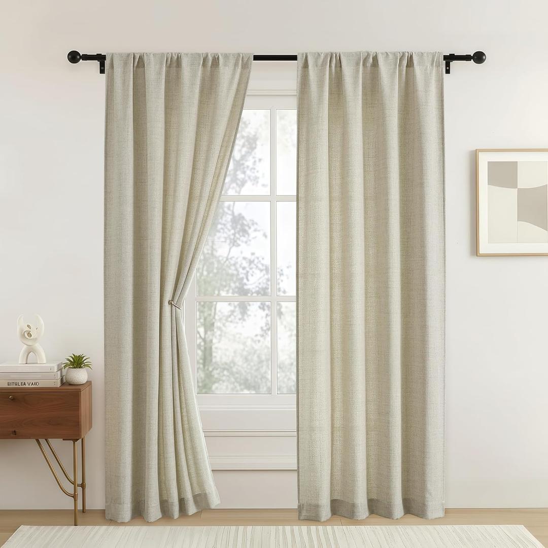 OVZME Faux Linen Curtains 84 Inches Long 2 Panels Set, Soft Airy Textured Privacy Light Filtering Rod Pocket Curtains, Modern Farmhouse Drapes for Living Room Bedroom, Linen Color, 2x42Wx84L Inches