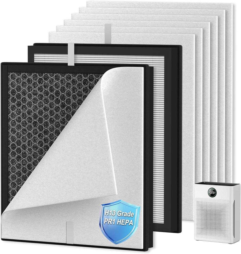 FFsign PR1 Replacement Filter Compatible with Mooka Mode PR1 Air Puri-Fier, 2 Pack H13 True HEPA Activated Carbon Filters, 6 Pack Washable Pre-Filter
