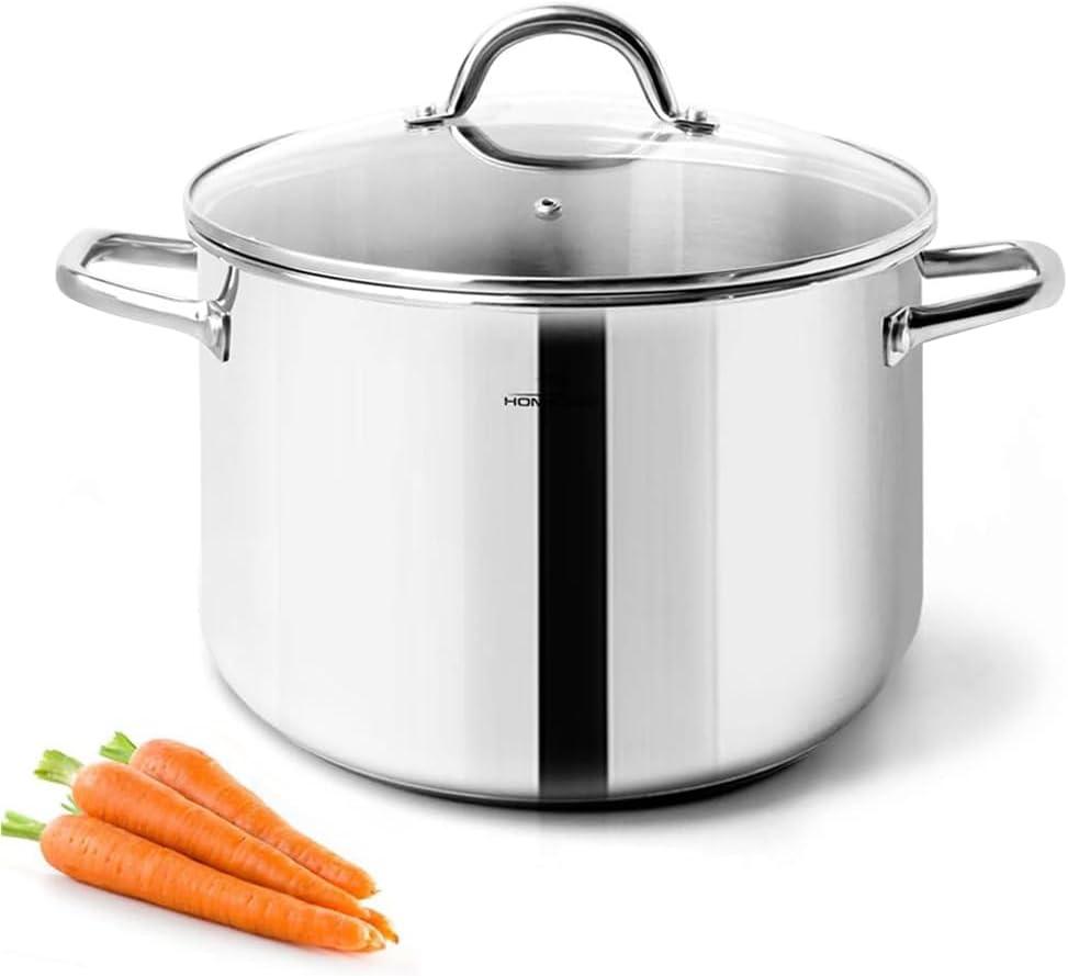 HOMICHEF Small Stock Pot 4 Quart Nickel Free Stainless Steel - 4 Qt Stockpot With Lid - Induction Pot (Shiny Silver - Mirror Polished Stainless Steel)