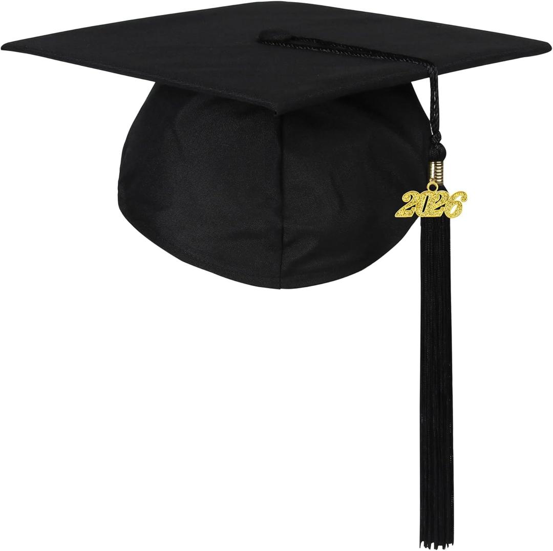 4 x Newrara Graduation Unisex Matte Adult Graduation Cap with Tassel (Black)