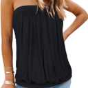 CHICGAL Women's Off The Shoulder Tops Summer Casual Bandeau Tank Casual Strapless Tube Blouse Shirts (Black, 2XL)