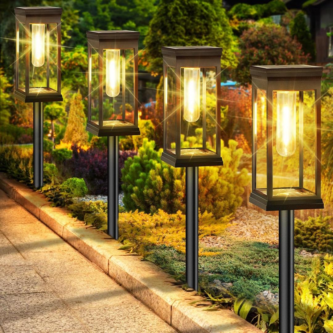 BesLowe Upgraded Solar Pathway Lights Outdoor, 8-Pack Large LED Solar Light Outdoor Waterproof, Super Bright Outside Lights for Yard, Sun-Powered Landscape Lighting for Garden Walkway, Warm White