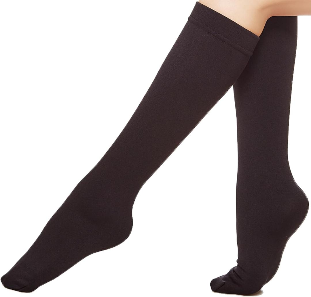EABERN 6 Pairs Women's Opaque Fleece Lined Trouser Socks Warm Knee High Stocking (Black)