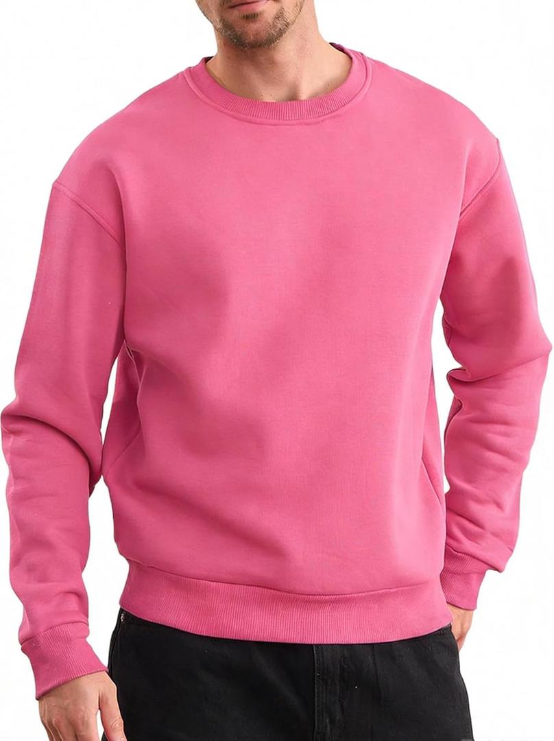 Men's Soft Crewneck Sweatshirt Breathable Crew Neck Pullover Outdoor Athletic Long Sleeve Sweatshirts (Medium, Pink)