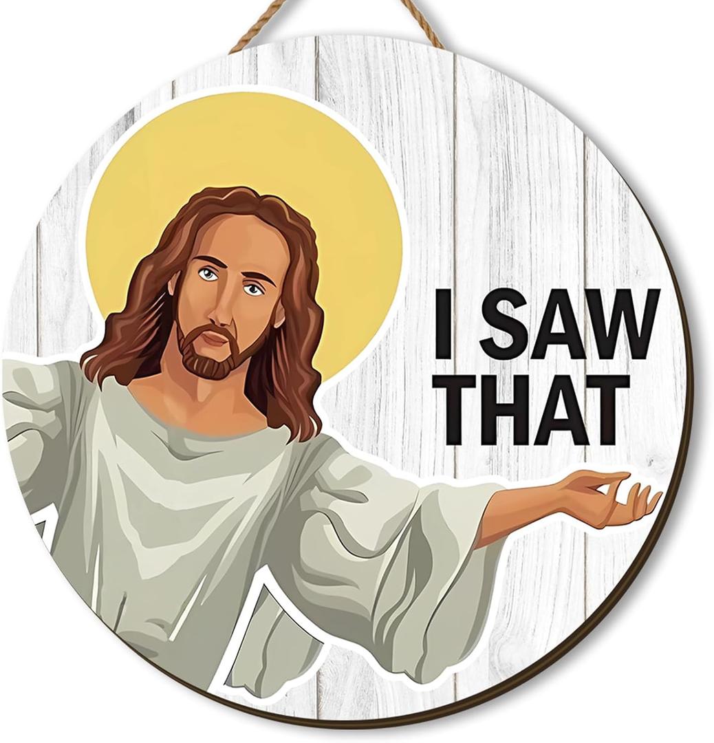 2 x Funny Christmas Wooden Wreaths for Front Door Gag Xmas Welcome Sign White Elephant Gifts for Adults Jesus Christmas Decorations for Home