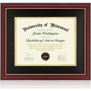 Diploma Frame 14x17 with Black Mat Fits Document, Certificate or 16x20 Picture without Mat, 17x14 Cherry Red Frame for Wall Mounting