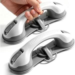 Grab Bars for Shower,Shower Handle with 3 Heavy Duty Suction Cups, Removable Bathtub Handrails for Elderly, No Drilling Waterproof Bathroom Safety Grip (Pewter)