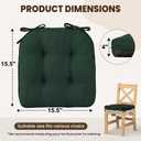downluxe Indoor Chair Cushions for Dining Chairs, Tufted Overstuffed Textured Kitchen Chair Pads with Ties and Non-Slip Backing, 15.5" x 15.5" x 4", Dark Green, 4 Pack
