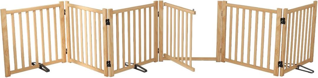 YOCAN Non-Painted Wooden Freestanding Dog Gates with Door for The House,Doorways, Stairs,Wood Dog Fences Indoor Pet Gate,Step Over Fence-6 Panel H:23"