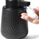 BosilunLife Ceramic Automatic Soap Dispenser with Extended Pump Nozzle, 3 Adjustable Levels, Touchless Foam Hand Wash Foaming Dispenser for Bathroom & Kitchen, Embossed Wave Design, Black, 10oz