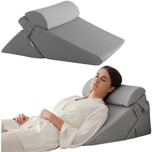 3Pcs Orthopedic Bed Wedge Pillow Set, Foam Wedge Pillow Post Surgery for Back, Leg and Knee Support, Adjustable 9&12 Inch Folding Triangle Pillow for Sleeping, Acid Reflux, Snoring, Grey