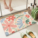 Floral Bathroom Mat Super Absorbent Non Slip Bath Tub Mat Machine Wash Non Slip Cozy Rug for Shower, Living Room and Balcony(23"x16", Pink Flower Bush)