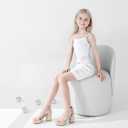 LAURMOSA High Heels for Kids Sandals Big Girls Dress Shoes Flower Girl Shoes for Wedding Party Pageant Round Open Toe Ankle Strap Dress Sandals Platform Heels Chunky Pumps for Little Big Kids (Beige) 2
