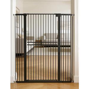 No Pawblems 55" Extra Tall Pet Gate for Cat/Dog, 31.5-48" Wide Auto Close Tall Cat Gate with 25.6" Wide Walk-Thru Door Opening, 1.37" Ultra Narrow Spacing, NO Drilling Pressure Mounted, Black