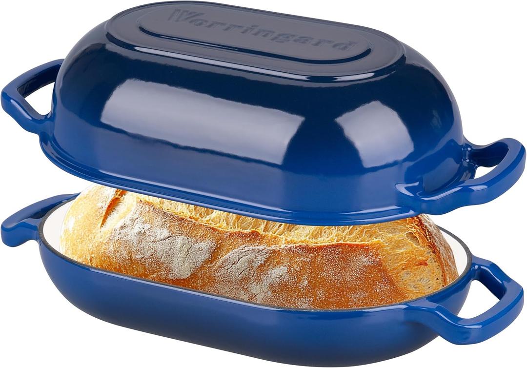Enameled Cast Iron Sourdough Bread Oven, Dutch Oven, Loaf Cast Iron Bread Pan for Homemade Bread Baking, Meatloaf Pan with Lid, 5QT, Blue