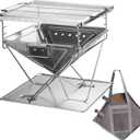 CAMPINGMOON 3 in 1 Flatpack Portable Fire Pit Grill 14 inch Foldable Stainless Steel Wood Burning Camping Stove Adjustable Height Overlanding Outdoor Cooking RV Trips Carry Bag included MT-045