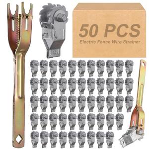 Electric Fence Wire Strainer, Heavy Duty Inline Wire Tensioner, 50PCS Wire Ratchet Tensioner and 1PCS Handle for Electric Fence, Farm Fence