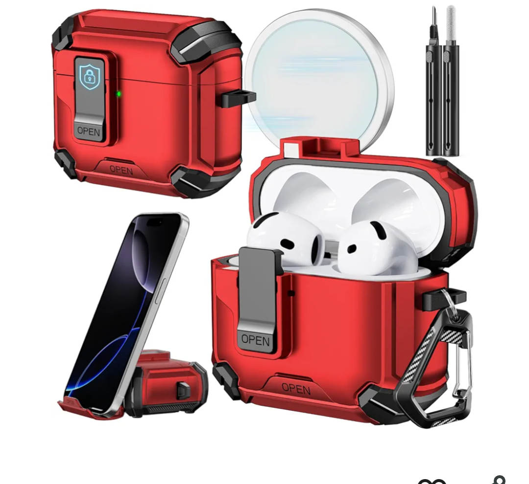 Inesore Compatible with AirPods 4th Case with Phone Stand & Cleaning Kit,Compatible with Magsafe,Magnetic Automatic Lock for Airpods 4 with Active Noise Cancellation Charging Cover (2024)