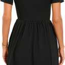 2024 Women's Summer Casual Short Sleeve Pleated A-Line Midi Loose Fit Swing Dresses T-Shirt Flowy Sundress with Pockets Black, X-Large (Black, XL)
