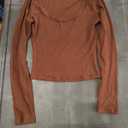 Womens Long Sleeve Scoop Neck Ribbed Knit T-Shirt Fitted Casual Basic Tops, Light Brown, M