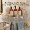 Corner Shower Caddy with Strong Suction Cups, No-Drill 90 Corner Shower Organizer with Hooks, Removable Wall Mounted Shelf for Tile, Glass & Metal (White/Clear)