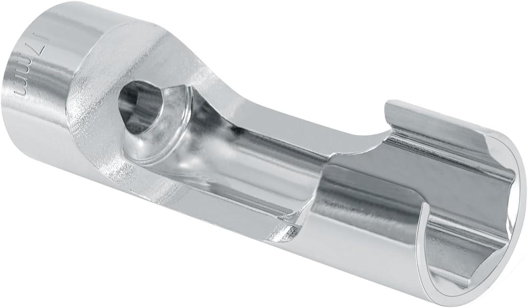 17mm 3/8" Drive Diesel Injector Fuel Line Socket Wrench, Flare Nut Socket for Fastener on Bent Pipes, Wired Temperature Sensors, EGT Sensor, Thermo Switches, ABS Tubes, Strut Nut