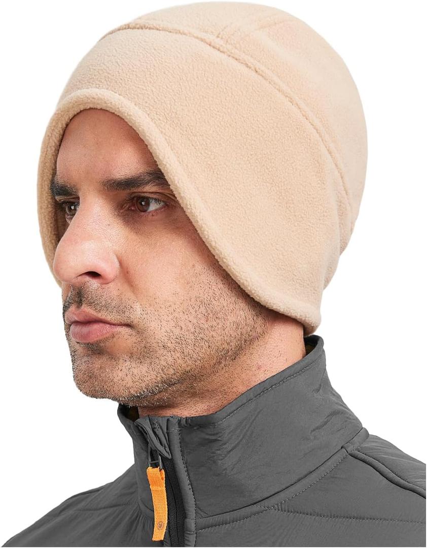 Zylioo XXL Fleece Skull Cap for Men Women, Cycling Beanie for Big Heads, Thermal Helmet Liner, Lightweight Athletic Hat (Light Brown-no Mask)