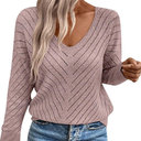 Women's Pullover Sweaters Fall Winter Eyelet V Neck Long Sleeve Casual Knit Sweater Jumper Tops Clothes Outfits, Medium