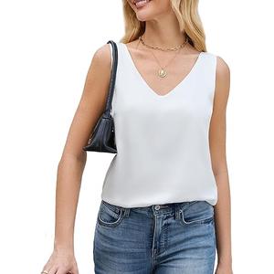 JTD Womens Silk Satin Tank Tops V Neck Dressy Casual Sleeveless Blouses Cami Camisole Summer Basic Tank Shirt, Small