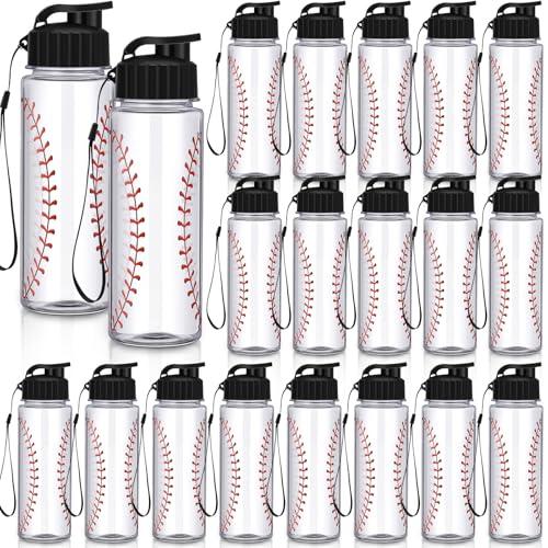 Mifoci 20 Pieces Sports Water Bottle Bulk 17 oz Reusable Plastic Biking Water Bottle Tumbler Adults Reusable Large Bottles with Leak Proof Flip Top for Party Outdoor (Baseball,White)