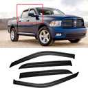 Window Visor for 2009-2018 Dodge Ram 1500 Crew Cab, Out-Channel Rain Guards Shields Vent Deflector Shade Wind Dark Smoke 10-24 Ram 2500 3500 Crew & Mega Cab(4 Full Size Doors), 19-24 Ram 1500 Classic (For 09-18 Ram Crew Cab & Mega Cab)