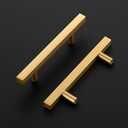 Ravinte 10 Pack Brass 3 Inch Hole Center Champagne Gold Handles Square Cabinet Hardware Stainless Steel Pulls for Kitchen Cupboard Drawers 5 Inch Overall Length