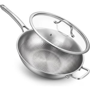 Titanium Wok Pan with Lid – 12" Non-Toxic PFAS-Free Woks & Stir-fry Pans, Tri-Ply Titanium & Stainless Steel, Induction & Dishwasher Safe