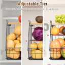 3 Tier Fruit Basket for Kitchen with Bamboo Cutting Board, 2 Set Pantry Kitchen Organizers and Storage, Stackable Wire Wall Basket, Onion Potato Vegetable Storage for Countertop Floor Cabinet Shelf