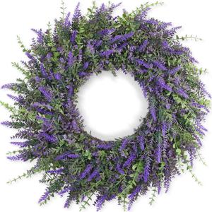 26'' Large Eucalyptus and Lavender Wreath for Front Door, Porch, Window- Artificial Eucalyptus Leaves with Lavender Wreath for Home, Farmhouse Wall Decor- Spring, Summer, Fall, All Seasons (Purple)