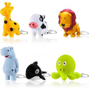 Kenning 6 Pieces Animal Flashlight Keychain Mini Pediatric Nurse Flashlight Badge Reel Pediatric Pen Lights Keychain for Nursing Staff Urgent Care