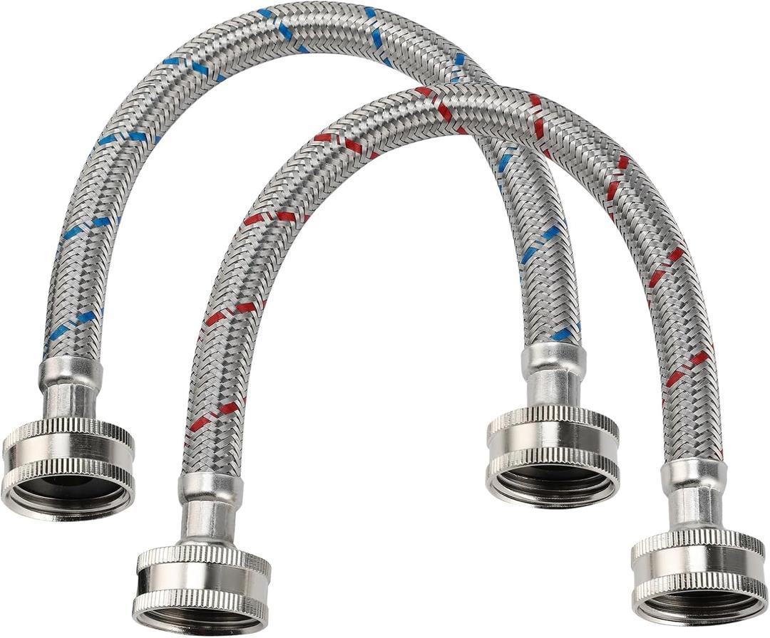 1FT Short Washing Machine Hoses2 Pack Red and Blue Washer HosesEasy & Secure Tightening Washer Supply Lines