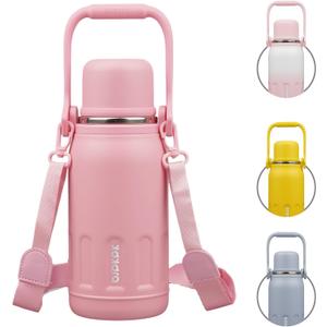 BJPKPK Insulated Water Bottle 27oz Stainless Steel Water Bottles with Handle and Cup Lid Travel Metal Thermal Flask,Light Pink