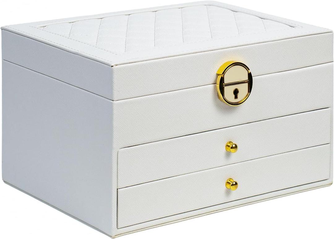 coobest 3 Layer Jewelry Box, Lockable Jewelry Holder Organizer with Jewelry Drawer, Large Jewelry Boxes & Organizer with Velvet Earring Storage, Unique Gifts for Women Mom