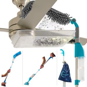 Patented 4-in-1 Ceiling Fan Cleaner Duster. Spray Mop. Wall Cleaner with Sprayer. Duster. Dust Trapping System| Storage Bag & Hook. Lightweight. Reusable. Microfiber