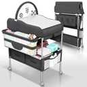 Baby Changing Table Black with Storage - Collapsible Baby Diaper Changing Station with Toy Holder, Baskets - Diaper Changing Table for Small Spaces, Portable Changing Table for Baby