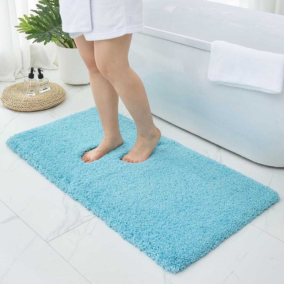 Bathroom Rugs Non Slip Washable 59x24, Ultra Thick Soft Microfiber Absorbent Bath Mats, High Density Foam Latex Non Slip Backing Bath Rugs, Fluffy Floor Carpet for Tub&Shower, Teal