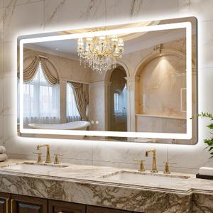 LED Bathroom Mirror, 55"x30" Bathroom Vanity Mirror with Lights for Wall, Smart Anti-Fog, Stepless Dimmable with 3 Color Mode, Backlit + Front Lit, Memory Function, ETL Listed