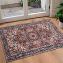 ISEAU Indoor Entryway 2x3 Vintage Rug - Small Machine Washable Area Rug with Non-Slip Backing, Low Pile Throw Rugs for Door, Entrance, Kids Room, Bedside, Bedroom, Kitchen (2ft x 3ft, Brick Red)