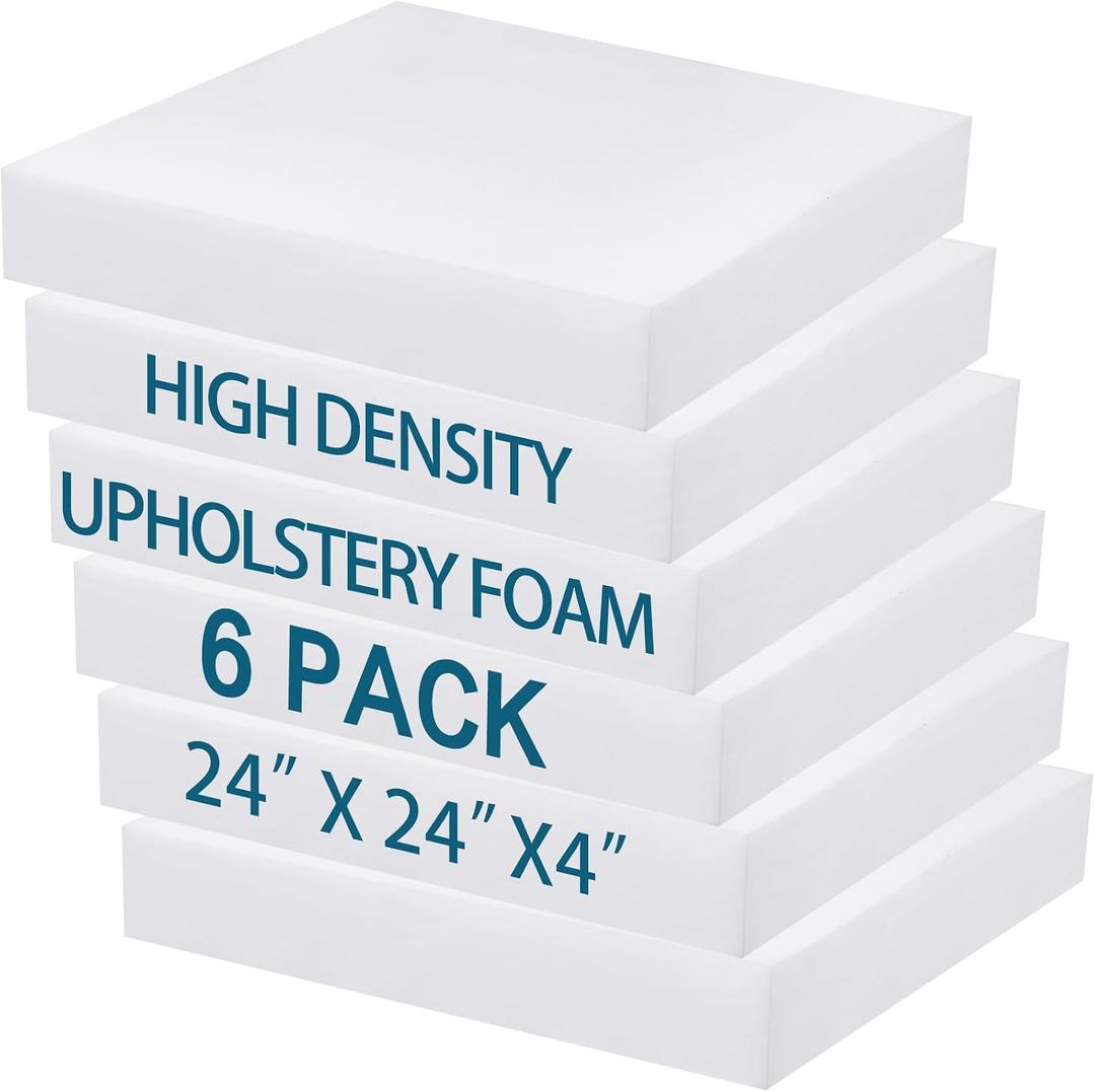 Frienda 6 Pack 4 Height x 24 Width x 24 Length High Density Outdoor Couch Cushion Replacements for Patio Furniture Square Upholstery Foam Pad for Couch Cushion Sofa Support Outdoor