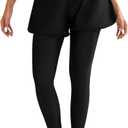 Halcurt Womens Swim Pants with Shorts 27" Swim Leggings Pockets Board Shorts Rash Guard Pants (Small, All Black)