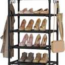 VTRIN 10 Tiers Tall Shoe Rack Holds 20-25 Pairs of Shoes Sturdy Vertical Shoe Organizer with 18pcs Hooks Stackable Narrow Shoe Rack for Closet, Entryway Black