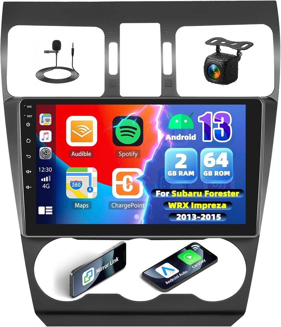 2G+64G Android 13 Car Stereo for Subaru Forester WRX Impreza 2015-2018 Upgrade Radio Wireless Apple CarPlay Andriod Auto Bluetooth 9" GPS Navigation FM/RDS WiFi Mirror Link SWC+Backup Camera MIC