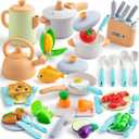 Kids Play Kitchen Accessories, 42Pcs Toddlers Pretend Toy Kitchen Playset Cooking Sets with Pressure Pots and Pans, Cookware, Utensils, Cutting Play Food Preschool Education Toys Gift for Girls Boys